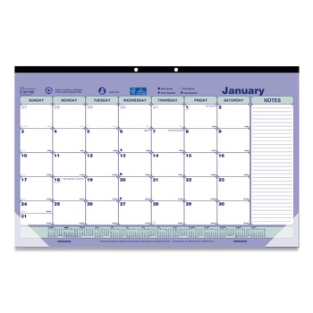  | Brownline C181700 17.75 in. x 10.88 in. 12-Month (Jan to Dec) 2025 Monthly Desk Pad Calendar - White/Blue/Green Sheets Black Binding/Clear Corners