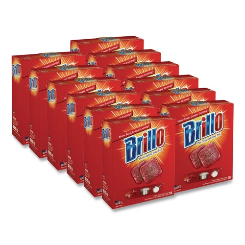 Sponges & Scrubbers | Brillo 23318 2.5 in. x 3 in. Steel Wool Soap Pads - Gray/Pink (12/Carton) image number 0