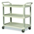 Just Launched | Rubbermaid Commercial FG409100OWHT 40.63 in. x 20 in. x 37.81 in. 300 lbs. Capacity 3 Shelves Plastic Xtra Utility Cart with Open Sides - Off-White image number 0
