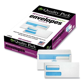 MAILING PACKING AND SHIPPING | Quality Park QUA24539 3.63 in. x 8.63 in. #8 5/8 Commercial Flap Redi-Seal Closure Double Window Redi-Seal Security-Tinted Envelope - White (500/Box)