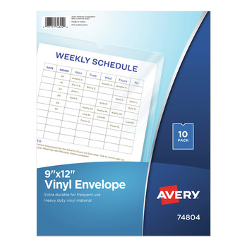 BINDERS AND BINDING SUPPLIES | Avery 74804 9 in. x 12 in. Top-Load Clear Vinyl Envelopes with Thumb Notch - Clear (10/Pack)