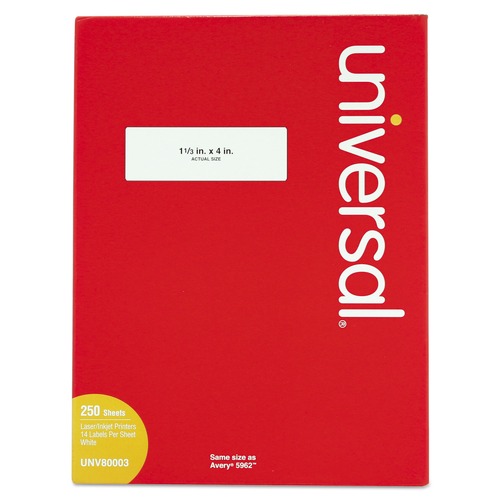 Labels | Universal UNV80003 1.33 in. x 4 in. Inkjet/Laser Labels - White (3500/Box) image number 0