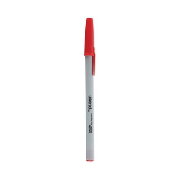 Universal UNV27412 Medium 1 mm Stick Ballpoint Pen - Red Ink, Gray/Red Barrel (1 Dozen)