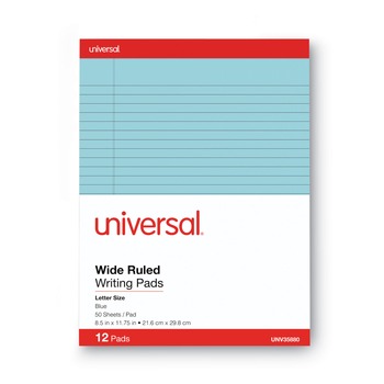PAPER AND PRINTABLES | Universal UNV35880 50-Sheet 8.5 in. x 11 in. Colored Perforated Writing Pads - Wide/Legal Rule, Blue (1 Dozen)