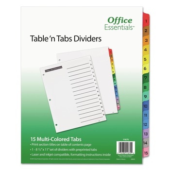 DIVIDERS AND TABS | Office Essentials 11675 Table 'n Tabs 11 in. x 8.5 in. 15-Tab 1 to 15 Dividers - White/Assorted Tabs (1-Set)