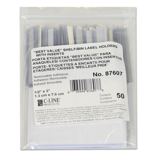 Labels | C-Line 87607 0.5 in. x 3 in. Top Load Self-Adhesive Label Holders - Clear (50/Pack) image number 0