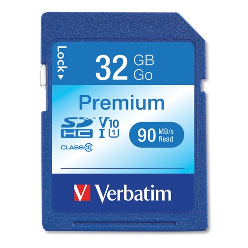 Office Electronics & Batteries | Verbatim 96871 UHS-I V10 U1 Class 10 32 GB up to 90 MB/S Read Speed Premium SDHC Memory Card image number 0
