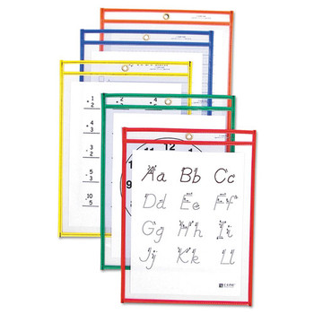 C-Line 40620 9 x 12 Reusable Dry Erase Pockets - Assorted Primary Colors (25/Box)