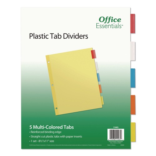 Back to School Sale | Office Essentials 11465 11 in. x 8.5 in. 5-Tab Plastic Insertable Dividers - Assorted Tabs (1-Set) image number 0
