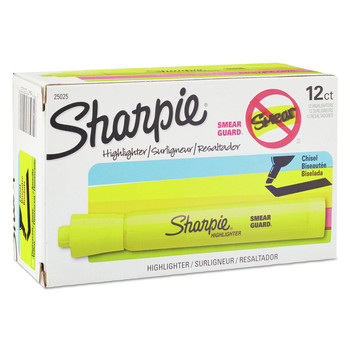 HIGHLIGHTERS | Sharpie 25025 Chisel Tip Tank Style Highlighters - Fluorescent Yellow Ink/Yellow Barrel (1-Dozen)