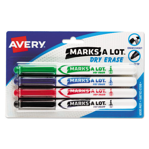 Washable Markers | Avery 24459 MARKS A LOT Medium Bullet Tip Pen-Style Dry Erase Markers - Assorted Colors (4/Set) image number 0