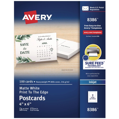 Office & Office Supplies | Avery 08386 80 lb 4 x 6 Printable Inkjet Postcards - Matte White (100/Box) image number 0