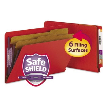 Smead 29783 2 in. Expansion End Tab Pressboard Classification Folders - Bright Red/Legal Size (10/Box)