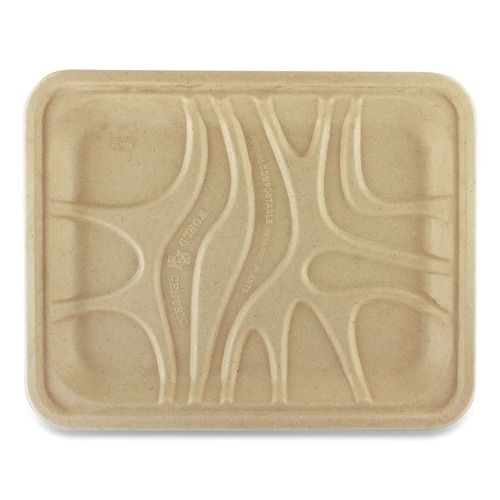Food Trays, Containers, and Lids | World Centric TRSC4S 9.1 x 7.1 x 0.7 Fiber Paper Trays - Natural (500/Carton) image number 0