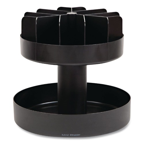 Breakroom Supplies | Mind Reader SNACKCARBLK 22.05 in. x 2.05 in. x 16.14 in. 2-Compartment Supreme Lazy Suzan Condiment/Snack Organizer - Black image number 0
