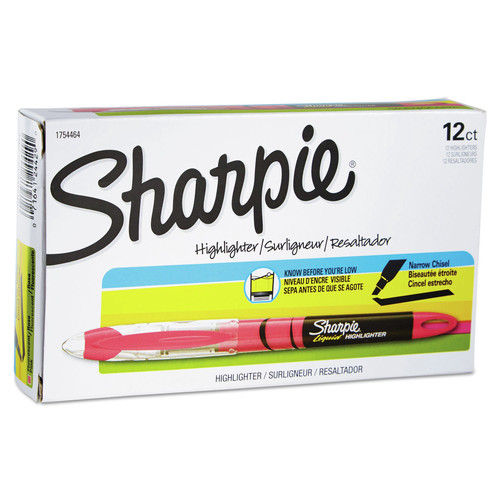 Highlighters | Sharpie 1754464 Chisel Tip Liquid Pen Style Highlighters - Fluorescent Pink Ink/Pink/Black/Clear Barrel (1-Dozen) image number 0