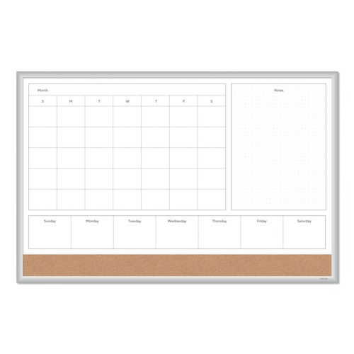 White Boards | U Brands 3891U00-01 4N1 35 x 23 Magnetic Dry Erase Combo Board - Tan/White Surface/Silver Aluminum Frame image number 0