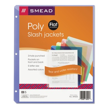 Smead 89505 Organized Up 2-Section Poly Slash Jackets - Letter Size/Assorted Colors (5/Pack)