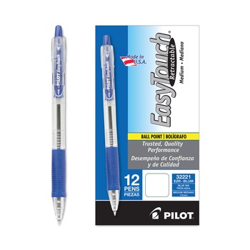 Pilot 32221 EasyTouch Medium 1 millimeter Retractable Ballpoint Pen - Blue Ink/Clear Barrel (1-Dozen)