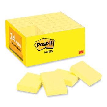 Post-it Notes 653-24VAD 1.38 in. x 1.88 in. Original Pads Value Pack - Canary Yellow (100-Sheets/Pad, 24-Pads/Pack)
