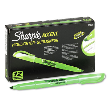 Sharpie 27026 Chisel Tip Pocket Style Highlighters - Fluorescent Green Ink, Green Barrel (1 Dozen)