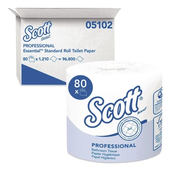 Scott 05102 Essential Septic-Safe Standard Roll Bathroom Tissue for Business - White (1210 Sheets/Roll, 80 Rolls/Carton)