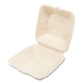 Food Trays, Containers, and Lids | Boardwalk BWKHINGE66NPFA 6 in. x 6 in. x 3.19 in. Sugarcane Bagasse PFAS-Free Food Containers - Tan (500/Carton) image number 1