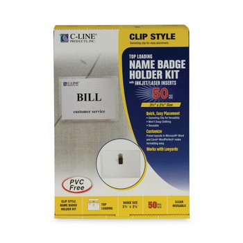 C-Line 95523 3-1/2 in. x 2-1/4 in. Top Load Name Badge Kits - Clear (50/Box)