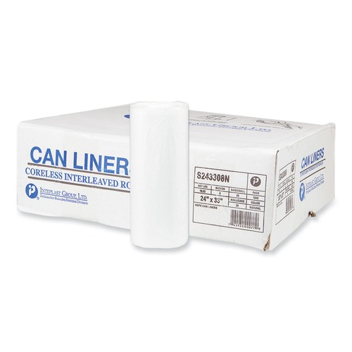  | Inteplast Group S243308N High-Density 16-gal. 8 Microns 24 in. x 33 in. Commercial Can Liners - Natural (1000/Carton) image number 0