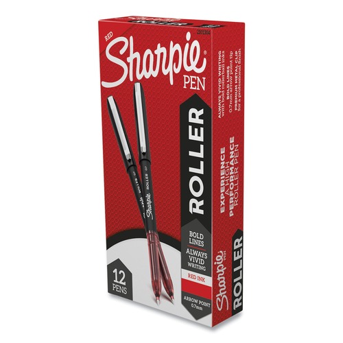 Pens | Sharpie Roller 2101304 Medium 0.7 mm Professional Design Rollerball Stick Pen - Red Ink, Black/Red Barrel (1-Dozen) image number 0