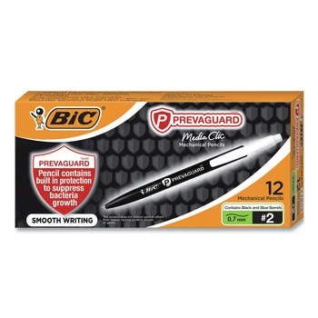 PENCILS | BIC MPCMA11 PrevaGuard Media Clic 0.7 mm HB (No. 2) Mechanical Pencils - Black Lead/6-Black Barrel/6-Blue Barrel (1-Dozen)