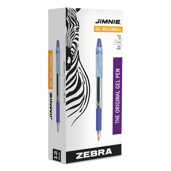 Zebra 44120 Jimnie Medium 0.7 millimeter Stick Gel Pen - Blue Ink/Clear/Blue Barrel (1-Dozen)
