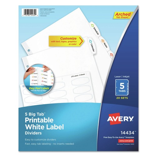 Dividers & Tabs | Avery 14434 11 x 8.5 Big Tab Printable Label 5-Tab Dividers - White (20/Pack) image number 0
