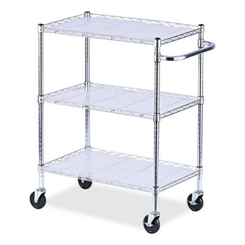 CLEANING CARTS | Alera ALESW333018SR 34.5 in. x 18 in. x 40 in. 600 lbs. Capacity 3-Shelf Wire Cart with Liners - Silver