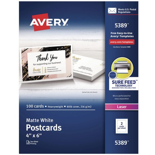 Mailing, Packing & Shipping | Avery 05389 4 in. x 6 in. 80 lbs. Printable Postcards - Matte White (50/Box) image number 0