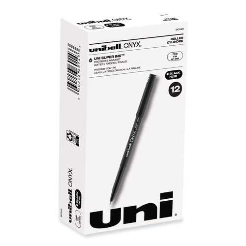 Back to School Sale | uni-ball 60143 ONYX Fine 0.7 mm Roller Ball Pen - Black Ink/Black Barrel (1-Dozen) image number 0