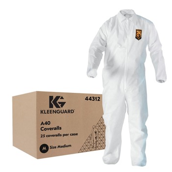 Ansell KCC44312 A40 Coveralls with Zipper Front and Elastic Wrists and Ankles - Medium/White (25/Carton)