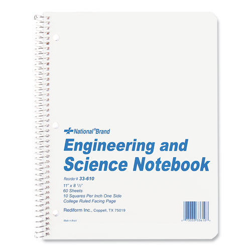 Notebooks & Pads | National 33610 60 Sheets 11 in. x 8.5 in. Quadrille Rule (10 sq-in.) Engineering and Science Notebook - White Cover image number 0