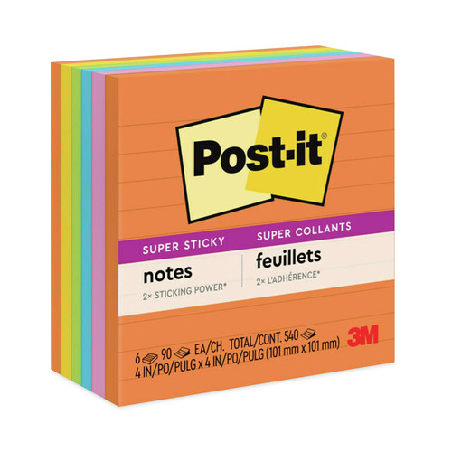 Notebooks & Pads | Post-it Notes Super Sticky 675-6SSUC 4 in. x 4 in. Note Ruled Pads - Energy Boost Collection Colors (6/Pack) image number 0