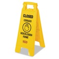 Floor Signs & Safety Signs | Rubbermaid Commercial FG611278YEL 11 in. x 12 in. x 25 in. 2-Sided Multilingual "Closed" Sign - Yellow image number 0