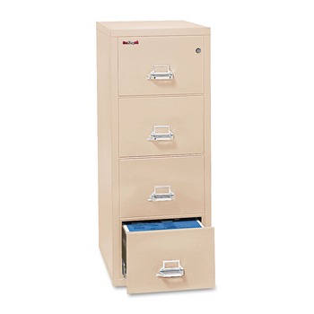 OFFICE FILING CABINETS AND SHELVES | FireKing 4-2131-CPA 20.81 in. x 31.56 in. x 52.75 in. Insulated 4-Drawer Vertical File with 1-Hour Fire Protection - Parchment