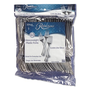 CUTLERY | WNA REF320FK 7 in. Reflections Heavyweight Plastic Utensils Fork - Silver (40/Pack)