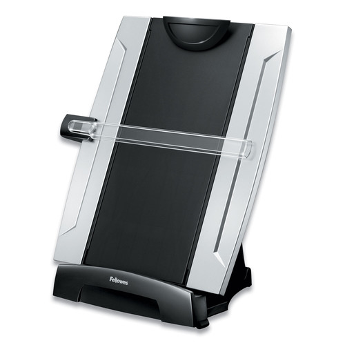 Back to School Sale | Fellowes Mfg Co. 8033201 150 Sheet Capacity Plastic Office Suites Desktop Copyholder with Memo Board - Black/Silver image number 0