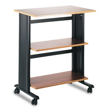 Safco 1881CY 29.5 in. x 20 in. x 35 in. Muv Three Level Engineered Wood Machine Cart/Printer Stand - Cherry/Black