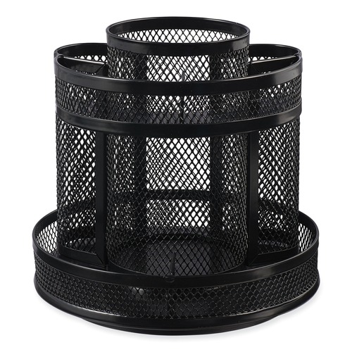 Desktop Organizers | Universal UNV20022 6.5 in. Diameter x 6.13 in. Height 8 Compartments Metal Mesh Rotating Desktop Organizer - Black image number 0