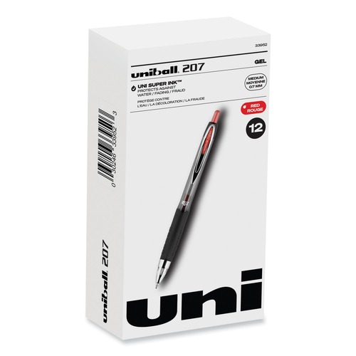 Pens | uni-ball 33952 Signo 207 0.7 mm Retractable Gel Pen - Red Ink/Smoke/Black/Red Barrel/Medium (1-Dozen) image number 0