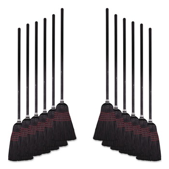Boardwalk BWK930BP 10 in. x 58.5 in. Wood Handle Flagged Tip Poly Bristle Janitor Brooms - Natural/Black (1 Dozen)