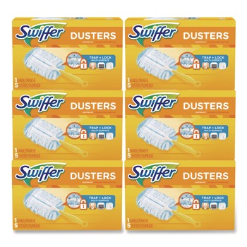 Swiffer 11804 Dusters Starter Kit with Dust Lock Fiber and 6 in. Handle - Blue/Yellow (6/Carton)