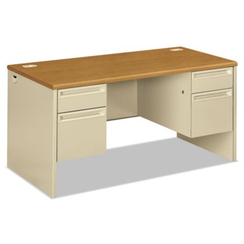 OFFICE DESKS AND WORKSTATIONS | HON H38155.C.L 60 in. x 30 in. x 29.5 in. 38000 Series Double Pedestal Desk - Harvest/Putty