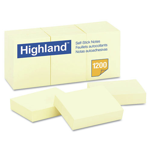 Labels | Highland 6539 1.38 in. x 1.88 in. Self-Stick Notes - Yellow (12 Pads/Pack) image number 0